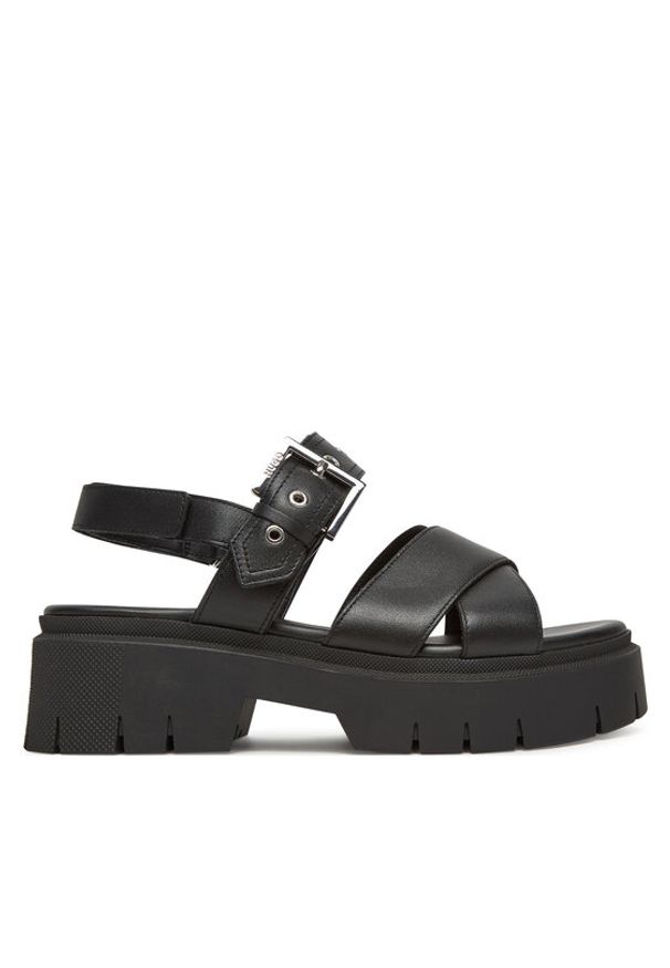 Hugo - HUGO Sandały Kris_Sandal_BKNA 50542072 Czarny. Kolor: czarny. Materiał: skóra