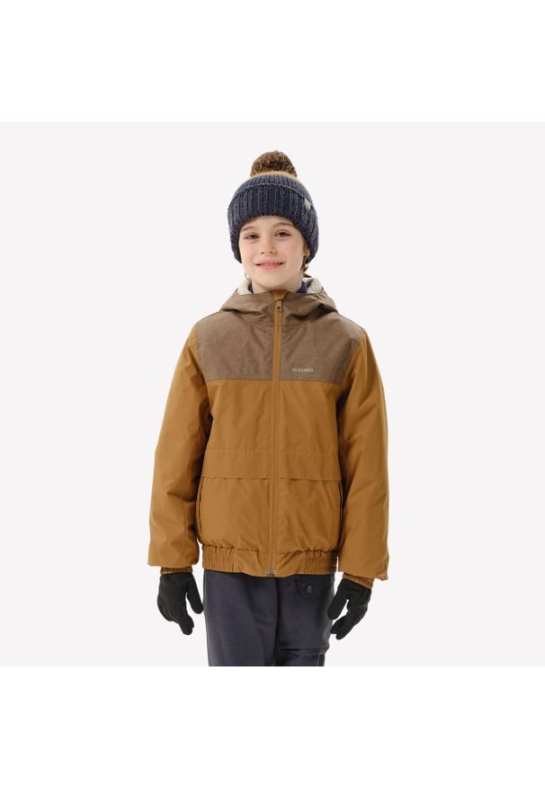quechua - Kurtka turystyczna dla dzieci Quechua SH100 -3,5°C wodoodporna. Typ kołnierza: kołnierzyk stójkowy. Kolor: brązowy. Materiał: polar. Styl: sportowy. Sport: turystyka piesza