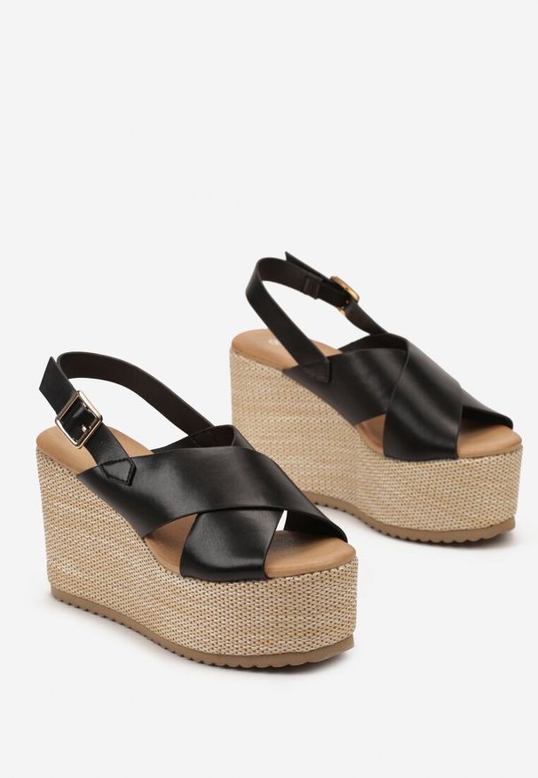 Renee - Czarne Sandały na Koturnie i Platformie w Stylu Boho Zeparine. Kolor: czarny. Obcas: na koturnie. Styl: boho