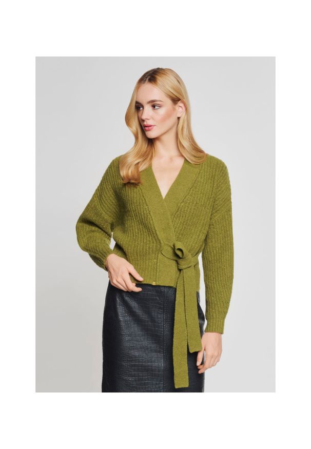 Ochnik - Sweter wiązany damski khaki. Kolor: zielony. Materiał: materiał