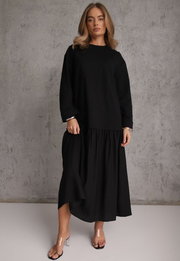 Renee - Czarna Pudełkowa Sukienka z Bawełny Chalisia. Kolor: czarny. Materiał: bawełna. Typ sukienki: proste. Styl: street