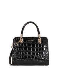 Kazar - Elegancka torebka kuferek z tłoczonej skóry. Kolor: czarny. Materiał: skórzane, z tłoczeniem. Styl: elegancki #1