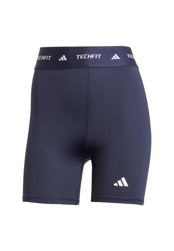 Adidas - Krótkie legginsy TECHFIT. Kolor: niebieski. Materiał: materiał. Technologia: Techfit (Adidas). Długość: krótkie. Sport: fitness