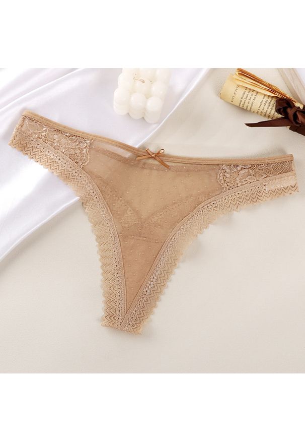 Intica - Koronkowe figi z wycięciami elegancki styl codzienny i okazjonalny Hilal. Kolor: beżowy. Materiał: koronka. Wzór: koronka