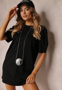 Renee - Czarna Pudełkowa Sukienka Mini z Saszetką Dalana. Okazja: na co dzień. Kolor: czarny. Materiał: wiskoza, jeans, materiał. Długość rękawa: krótki rękaw. Sezon: lato, wiosna. Styl: casual, elegancki. Długość: mini