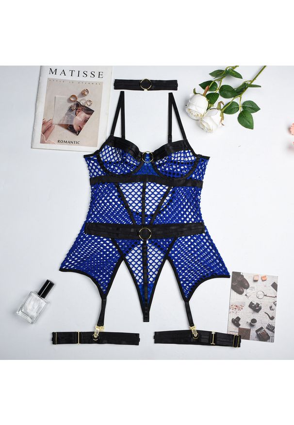 Intica - Biustonosz push-up z siateczki na specjalne okazje Kori. Stan: podwyższony. Kolor: niebieski. Materiał: materiał