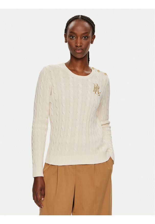 Lauren Ralph Lauren Sweter 200932223002 Écru Slim Fit. Materiał: bawełna