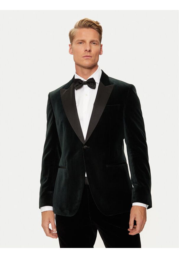 BOSS - Boss Marynarka H-Hutson-Tux-231 50484709 Zielony Slim Fit. Kolor: zielony. Materiał: bawełna