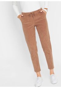 Spodnie sztruksowe z wiązanym troczkiem bonprix brązowy mokka. Kolor: brązowy. Materiał: sztruks #5