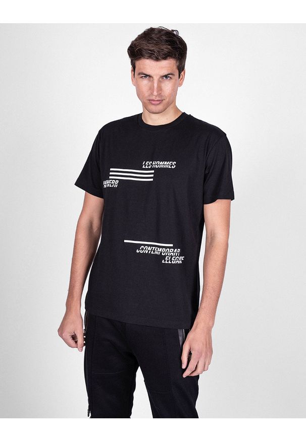 Les Hommes T-shirt "Contemporary" | LJT208-700P | Contemporary Elegance | Mężczyzna | Czarny. Okazja: na co dzień. Kolor: czarny. Materiał: bawełna. Wzór: nadruk. Styl: casual