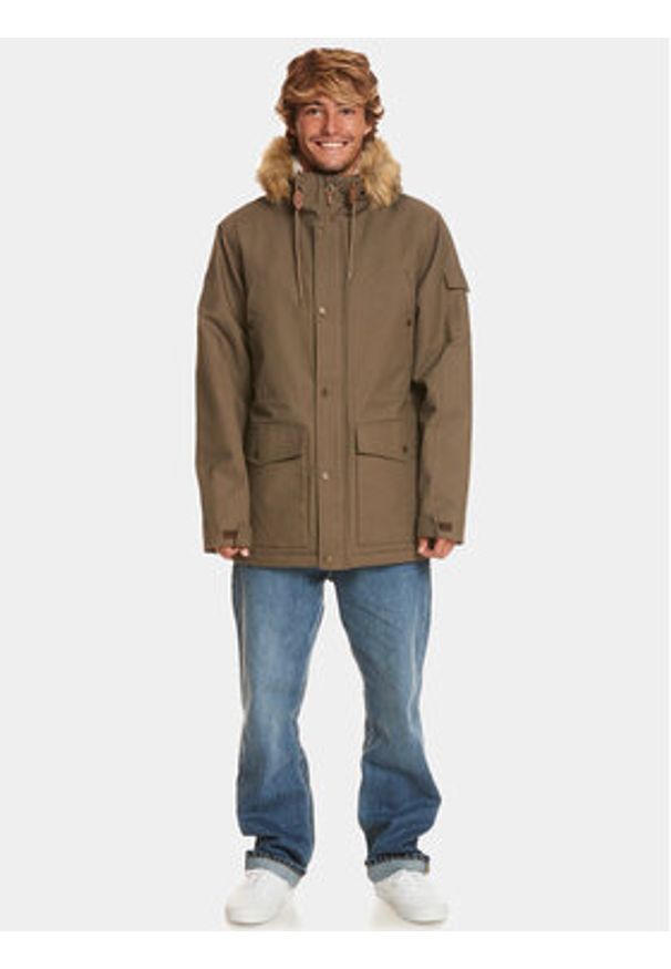 Quiksilver Kurtka zimowa Long Trip Jckt EQYJK03988 Brązowy Regular Fit. Kolor: brązowy. Materiał: bawełna. Sezon: zima
