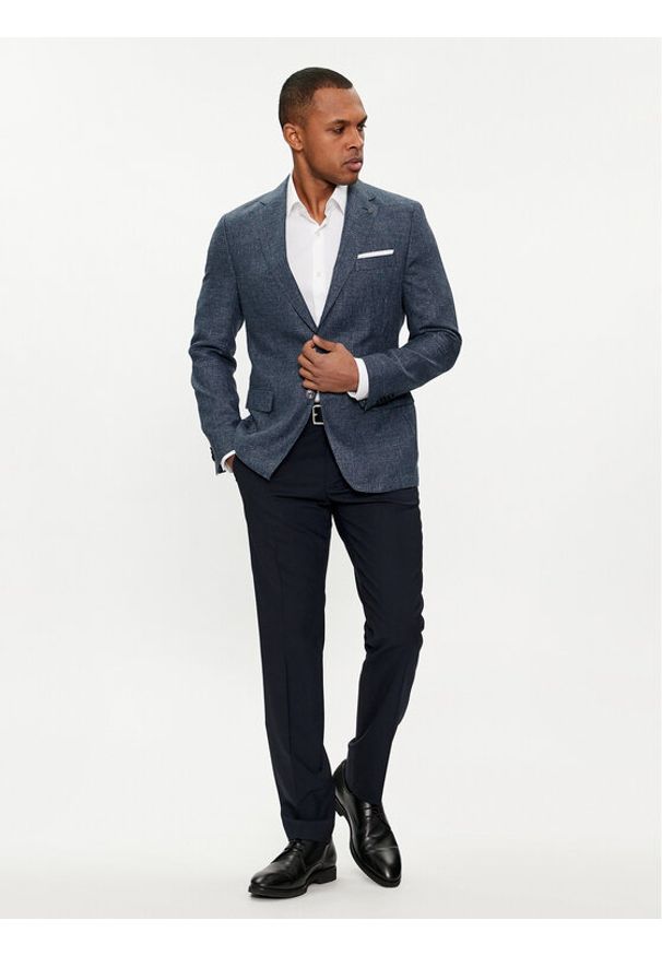 BOSS - Boss Marynarka H-Hutson-233 50514594 Granatowy Slim Fit. Kolor: niebieski. Materiał: len