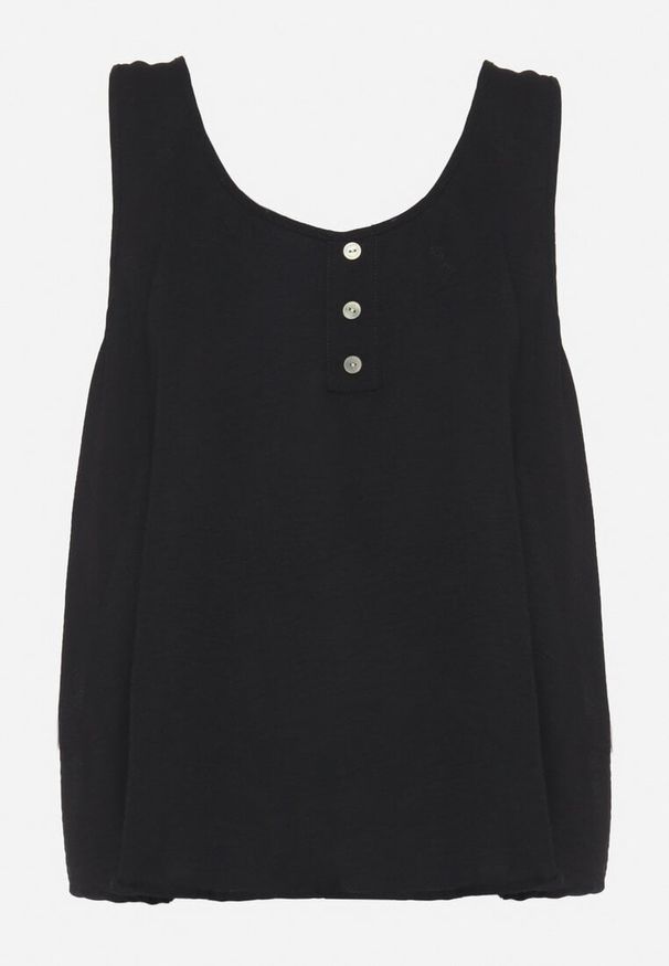 Born2be - Czarny Top na Szerokich Ramiączkach Zdobiony Guzikami Jenadorea. Okazja: na co dzień. Kolor: czarny. Materiał: jeans. Długość rękawa: na ramiączkach. Wzór: aplikacja. Sezon: lato. Styl: casual