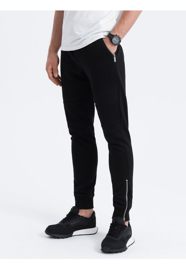 Ombre Clothing - Spodnie męskie dresowe typu jogger - czarne V3 OM-PASK-22FW-004 - XXL. Kolor: czarny. Materiał: dresówka. Styl: elegancki