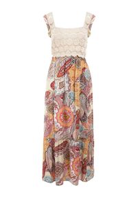 Born2be - Beżowo-Różowa Sukienka Missey. Typ kołnierza: kołnierz z falbankami, dekolt kwadratowy. Kolor: różowy. Materiał: wiskoza. Długość rękawa: na ramiączkach. Wzór: nadruk, haft, aplikacja. Sezon: lato. Długość: maxi #2