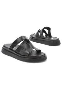 Czarne Klapki Armodo Obuwie Damskie Na Płaskiej Podeszwie. Kolor: czarny. Materiał: skóra. Sezon: lato. Obcas: na płaskiej podeszwie #6