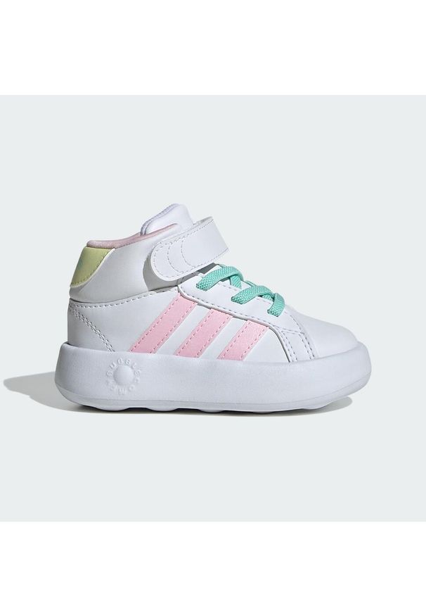 Adidas - Buty Grand Court Mid Kids. Kolor: żółty, biały, wielokolorowy, różowy. Materiał: materiał