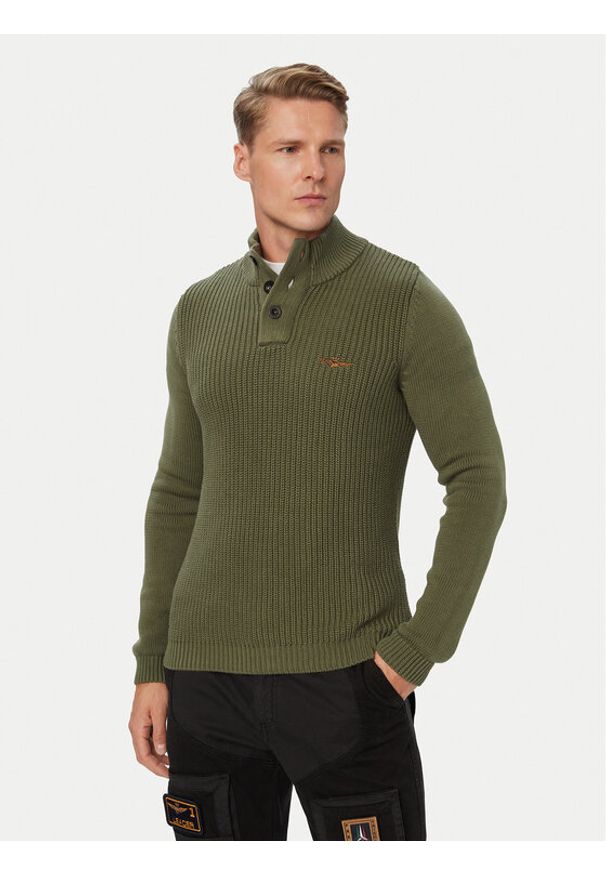Aeronautica Militare Sweter 262MA1572UL00409 Khaki Regular Fit. Kolor: brązowy. Materiał: bawełna