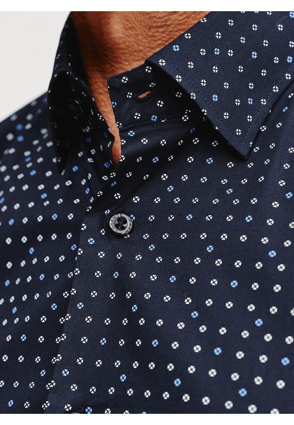 Pako Lorente - PAKO LORENTE – Granatowa koszula męska w mikrowzór. Kolor: niebieski. Materiał: bawełna, elastan. Długość rękawa: długi rękaw. Długość: długie. Sezon: wiosna, lato