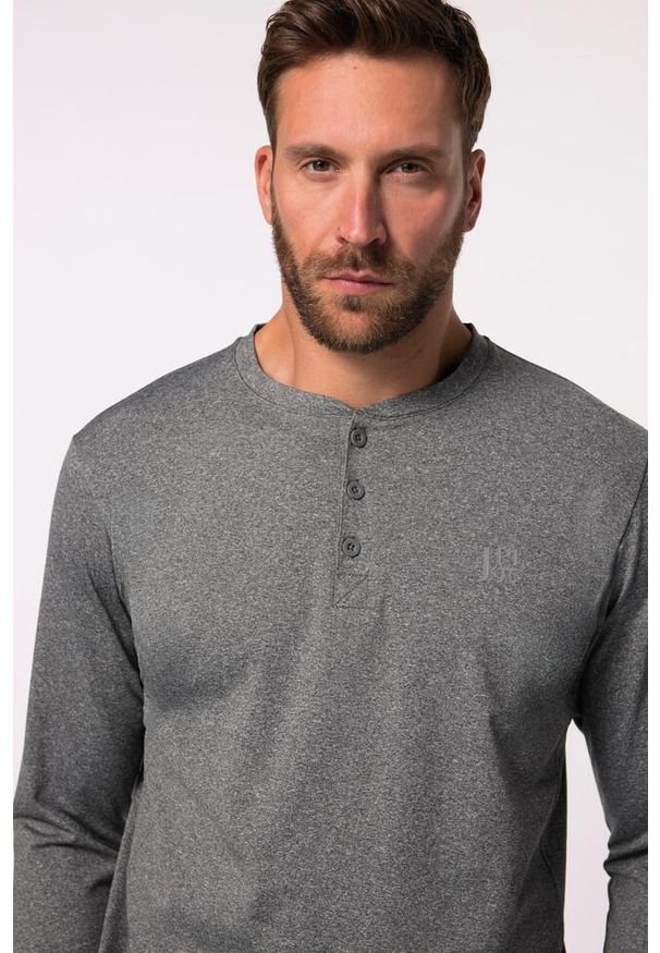 JAY-PI - Męska Funkcyjna koszulka henley FLEXNAMIC® trekking długi rękaw. Typ kołnierza: typu henley. Kolekcja: plus size. Kolor: szary. Materiał: elastan, poliester, materiał. Długość rękawa: długi rękaw. Długość: długie. Sport: turystyka piesza