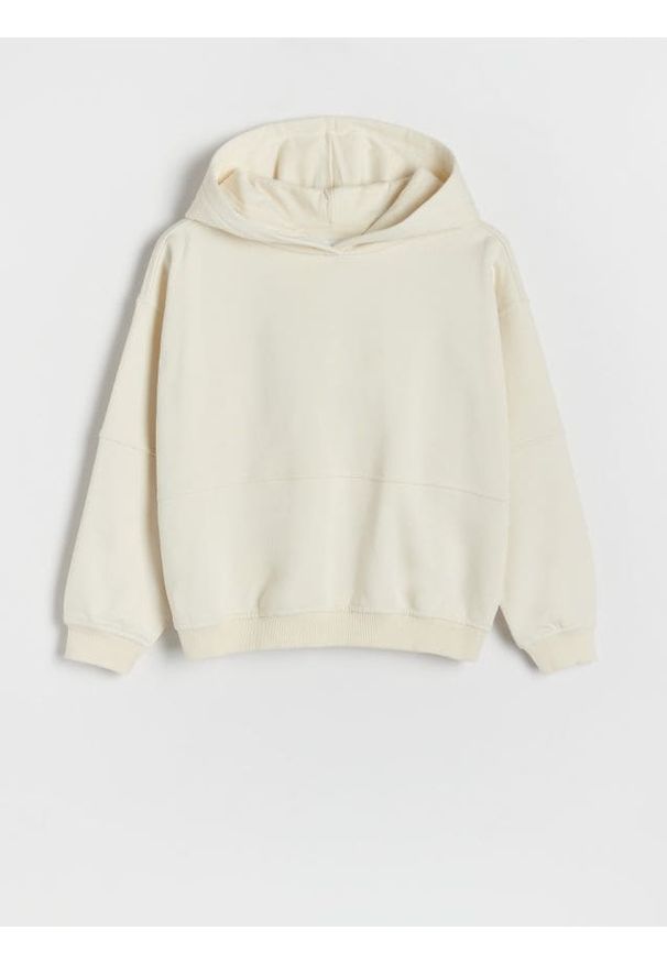 Reserved - Bawełniana bluza z przeszyciami - beżowy. Kolor: beżowy. Materiał: bawełna