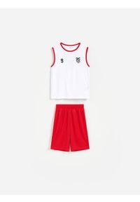 Reserved - Sportowy komplet z nadrukiem - biały. Kolor: biały. Materiał: dzianina. Wzór: nadruk. Styl: sportowy #1