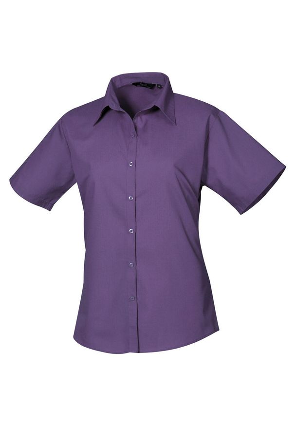 PREMIER - Bluzka Damska Z Krótkim Rękawem Z Popeliny. Kolor: fioletowy. Długość rękawa: krótki rękaw. Długość: krótkie