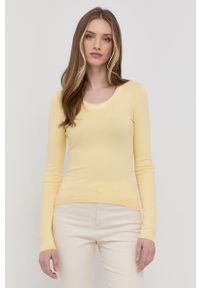 Hugo - HUGO sweter 50466273 damski kolor żółty lekki. Kolor: żółty. Materiał: włókno, dzianina, materiał, wiskoza. Długość rękawa: długi rękaw. Długość: długie #2