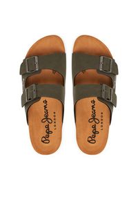 Pepe Jeans Klapki PMS90110 Khaki. Kolor: brązowy. Materiał: skóra #3