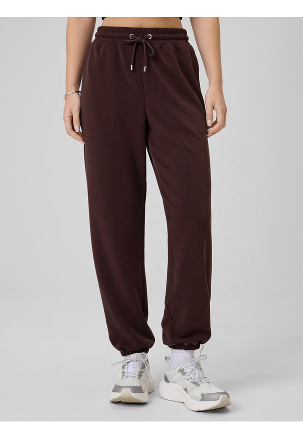 4f - 4F Spodnie z szerokimi nogawkami z modalem damskie - brązowe S. Kolor: brązowy. Materiał: dzianina, materiał, dresówka. Długość: do kostek. Wzór: gładki