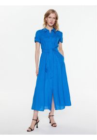 Marella Sukienka koszulowa Banca 2332210334 Niebieski Regular Fit. Kolor: niebieski. Materiał: len. Typ sukienki: koszulowe