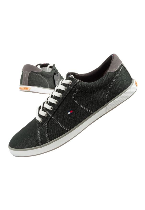 TOMMY HILFIGER - Buty sportowe trampki do chodzenia męskie Tommy Hilfiger. Kolor: czarny. Materiał: materiał. Szerokość cholewki: normalna. Sport: turystyka piesza