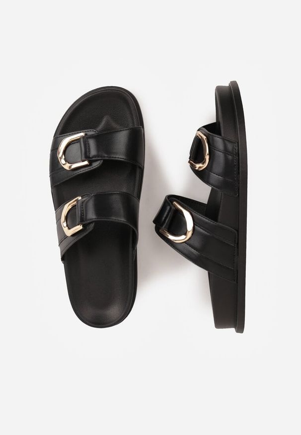Renee - Czarne Klapki z Metalicznymi Klamrami Eudare. Kolor: czarny. Sezon: lato. Styl: elegancki