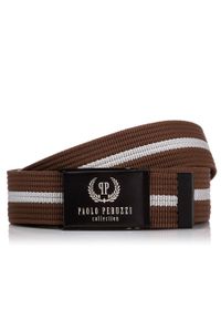 Pasek parciany brązowy z białym przeszyciem PAOLO PERUZZI PW-15-125 cm. Kolor: wielokolorowy, brązowy, biały. Materiał: materiał #1