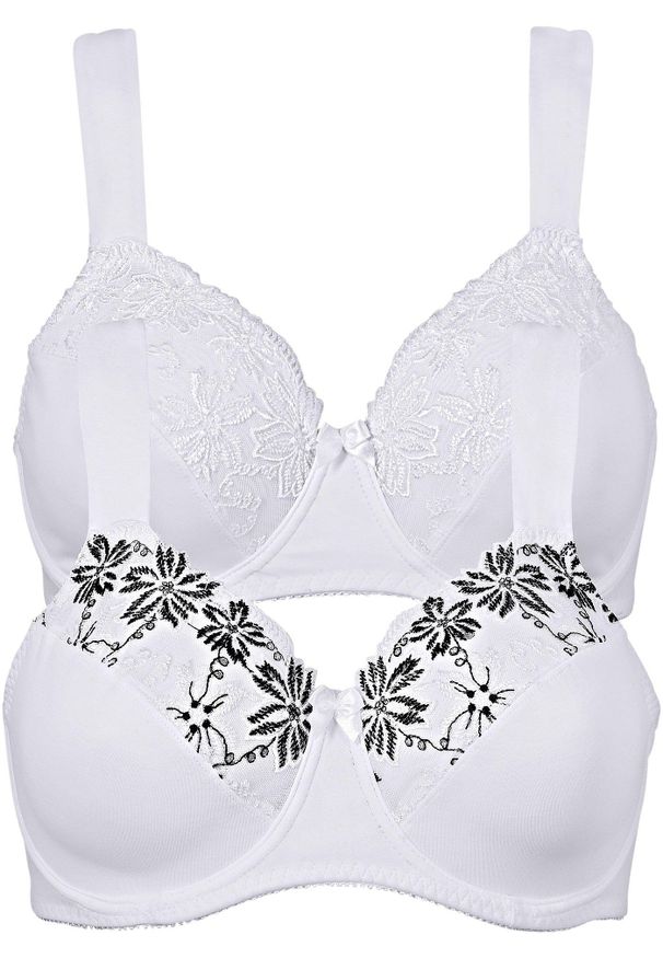 bonprix - Biustonosz na fiszbinach z wyściełanymi ramiączkami (2 szt.). Kolor: biały. Rodzaj stanika: wyściełane miseczki, różne sposoby noszenia. Wzór: haft