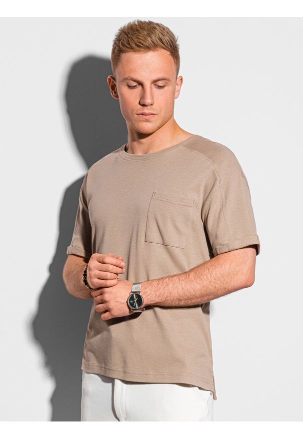 Ombre Clothing - T-shirt męski bawełniany S1386 - popielaty - XXL. Kolor: szary. Materiał: bawełna