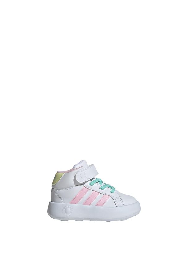 Adidas - Buty Grand Court Mid Kids. Kolor: żółty, biały, wielokolorowy, różowy. Materiał: materiał