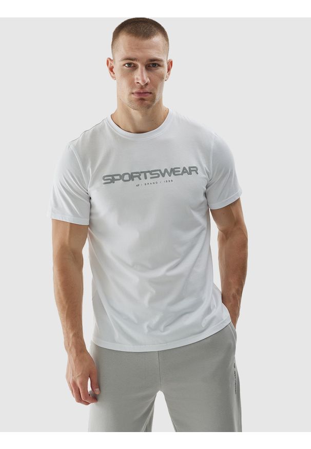 4f - 4F T-shirt regular z nadrukiem męski - biały M. Okazja: na co dzień. Kolor: biały. Materiał: bawełna, jersey, dzianina. Długość rękawa: krótki rękaw. Długość: krótkie. Wzór: nadruk. Styl: sportowy, klasyczny, casual