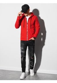 Ombre Clothing - Bluza męska rozpinana z kapturem - czerwona B1152 - XL. Typ kołnierza: kaptur. Kolor: czerwony. Materiał: bawełna, poliester #5