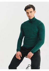 Pako Lorente - PAKO LORENTE - Ciemnozielony gładki golf męski. Typ kołnierza: golf. Kolor: niebieski, zielony, czarny. Materiał: poliamid, bawełna, elastan. Wzór: gładki. Sezon: jesień #8