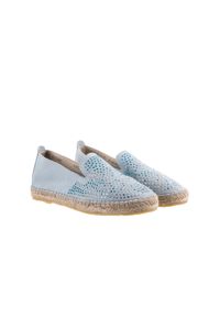 Espadryle Bayla-115 107601 Serraje Caribe, Niebieski, Skóra naturalna. Okazja: na co dzień. Kolor: niebieski. Materiał: skóra. Wzór: aplikacja. Styl: casual