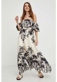 Answear Lab sukienka bawełniana kolor biały maxi rozkloszowana. Typ kołnierza: dekolt w karo. Kolor: biały. Materiał: bawełna. Typ sukienki: rozkloszowane. Styl: wakacyjny. Długość: maxi #1