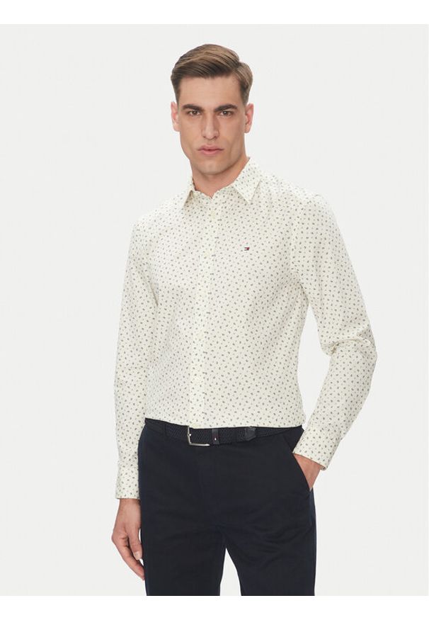 TOMMY HILFIGER - Tommy Hilfiger Koszula MW0MW38559 Beżowy Slim Fit. Kolor: beżowy. Materiał: bawełna