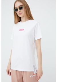 Ellesse t-shirt bawełniany kolor biały. Kolor: biały. Materiał: bawełna. Wzór: aplikacja