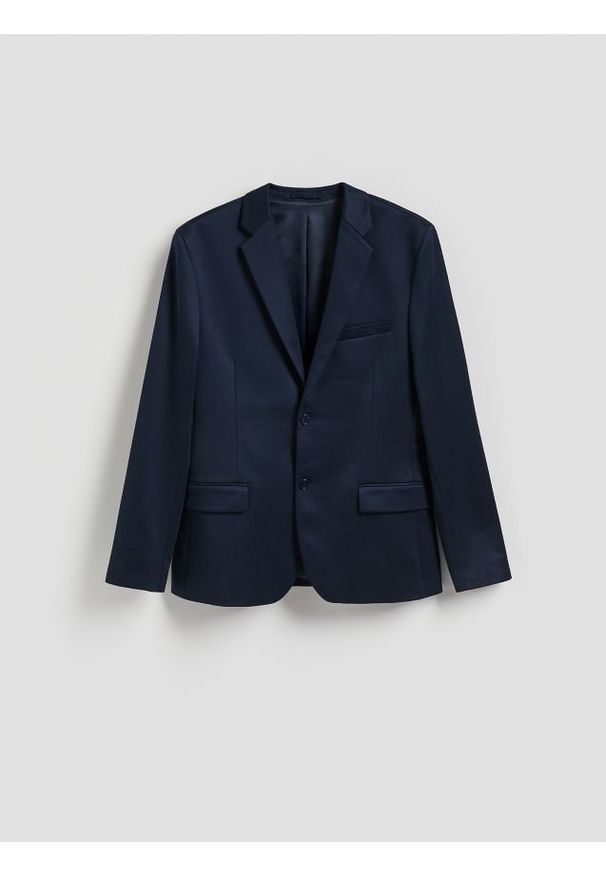 Reserved - Marynarka slim fit - granatowy. Kolor: niebieski. Materiał: wiskoza, elastan, dzianina