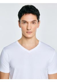 Big-Star - Koszulka męska v-neck z bawełny supima biała Supiclassicov 101. Typ kołnierza: dekolt w serek. Kolor: biały. Materiał: bawełna. Długość: długie #5