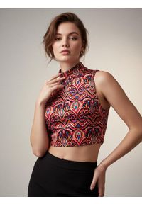 Sinsay - Bluzka typu crop z golfem i abstrakcyjnym wzorem - wielobarwny. Typ kołnierza: golf