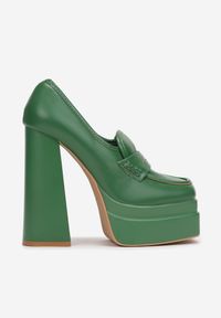 Renee - Zielone Czółenka na Wysokim Słupku i Platformie Bayi. Nosek buta: otwarty. Kolor: zielony. Obcas: na platformie. Wysokość obcasa: średni #5