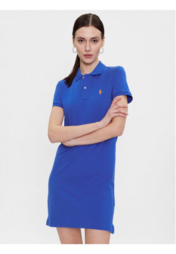 Polo Ralph Lauren Sukienka codzienna 211799490007 Niebieski Regular Fit. Okazja: na co dzień. Typ kołnierza: polo. Kolor: niebieski. Materiał: bawełna. Typ sukienki: proste. Styl: casual