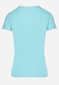 Born2be - Miętowy Bawełniany T-shirt z Ozdobnym Cekinowym Nadrukiem i Napisami Olumi. Kolor: miętowy. Materiał: bawełna. Wzór: napisy, nadruk #4